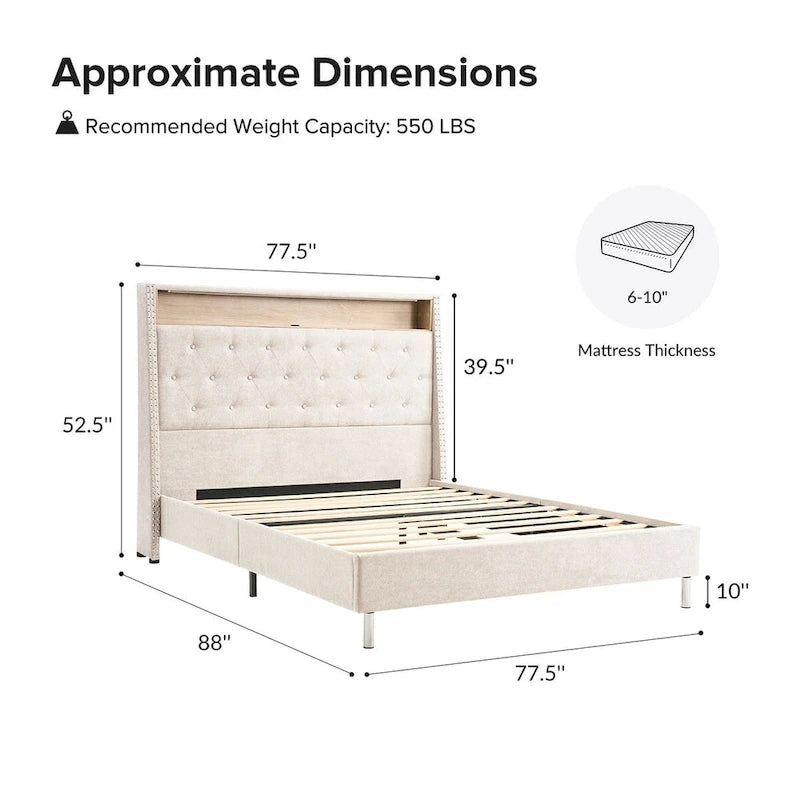 Jose Traditional 61.5  Stylish Tufted Bed with Storage Headboard and Warm Night Light by HULALA HOME
