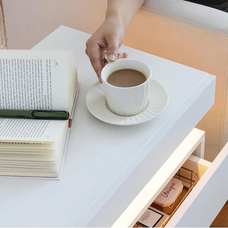 19.3 Modern 2 Drawers LED Nightstand with Adjustable Lights