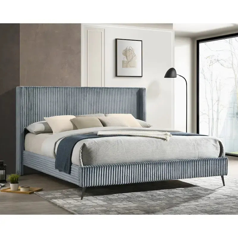 Roundhill Furniture Mavela Wide Wale Corduroy Upholstery Panel Bed, King Size