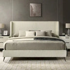 Roundhill Furniture Mavela Wide Wale Corduroy Upholstery Panel Bed, King Size