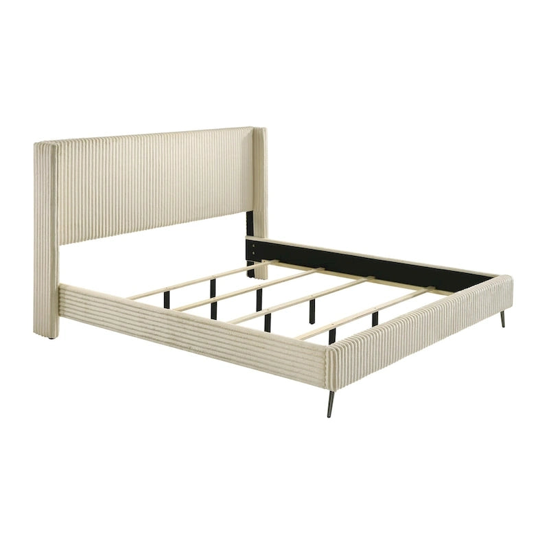 Roundhill Furniture Mavela Wide Wale Corduroy Upholstery Panel Bed, King Size