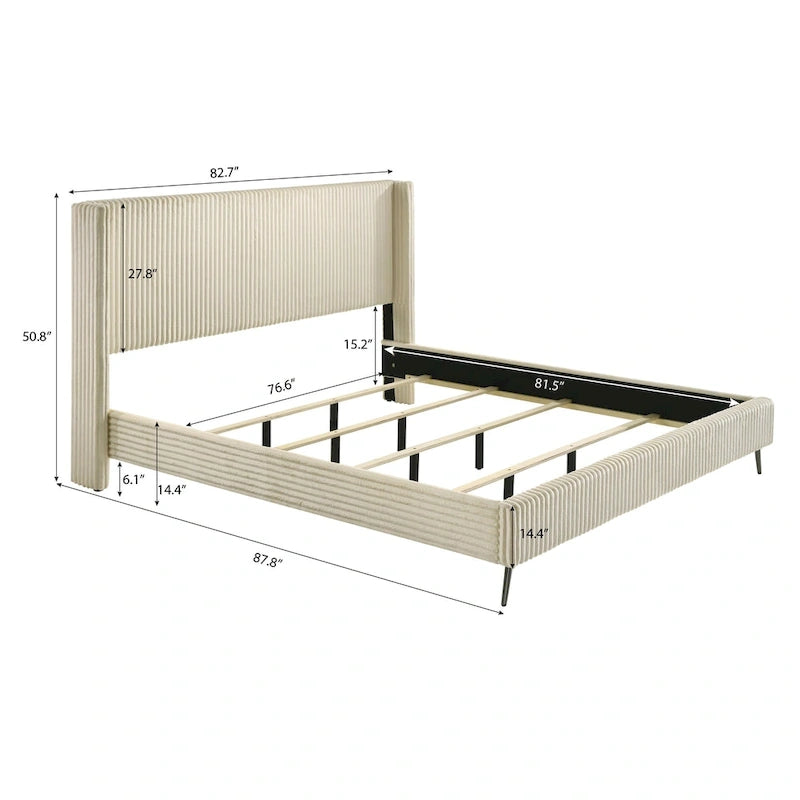 Roundhill Furniture Mavela Wide Wale Corduroy Upholstery Panel Bed, King Size