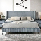 Roundhill Furniture Mavela Wide Wale Corduroy Upholstery Panel Bed, King Size