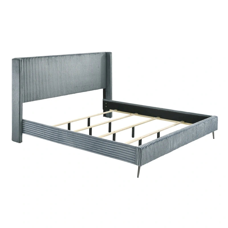 Roundhill Furniture Mavela Wide Wale Corduroy Upholstery Panel Bed, King Size