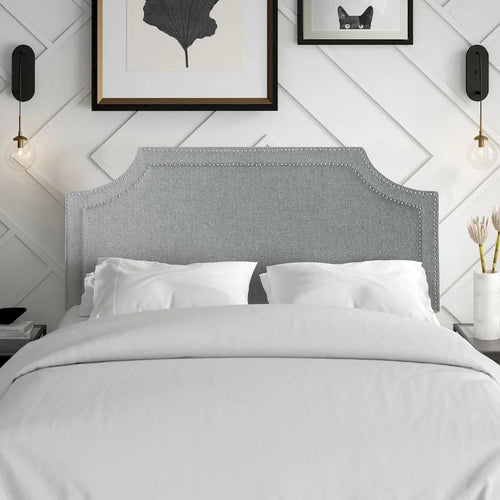 Adeco Fabric Upholstered Headboard with Nailhead for Queen Bed