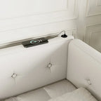 Upholstered Queen Size platform bed with USB Ports, No Box Spring Required, Easy to Assemble