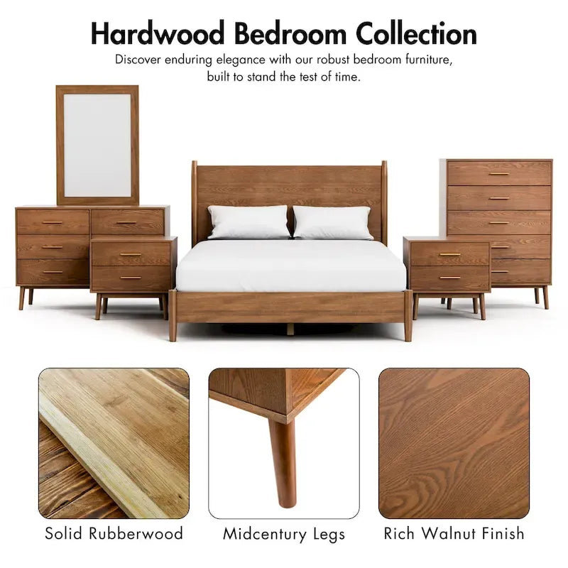 Furniture of America Beau Midcentury 5-Piece Walnut Queen Bedroom Set