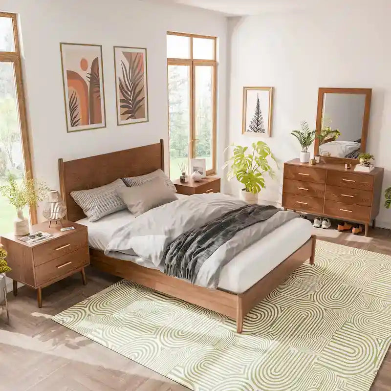 Furniture of America Beau Midcentury 5-Piece Walnut Queen Bedroom Set