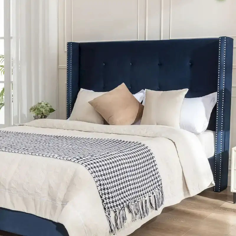 CUSchoice 54 High Headboard Upholstered Queen/King Bed (No Box Spring Needed)