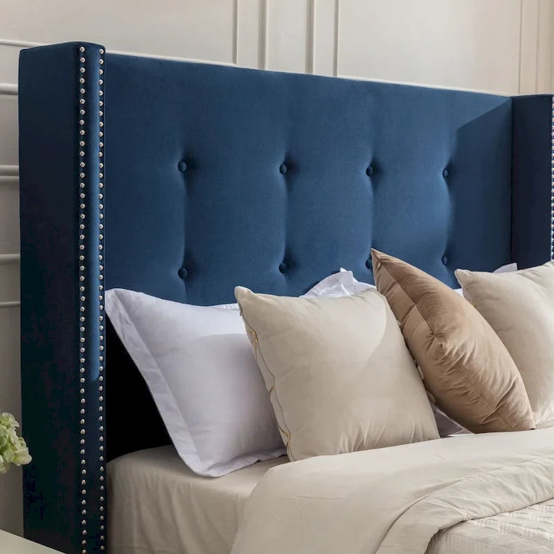 CUSchoice 54 High Headboard Upholstered Queen/King Bed (No Box Spring Needed)