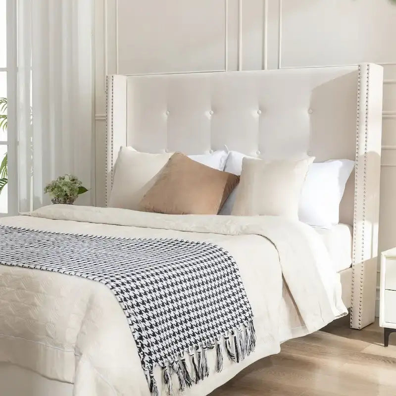 CUSchoice 54 High Headboard Upholstered Queen/King Bed (No Box Spring Needed)