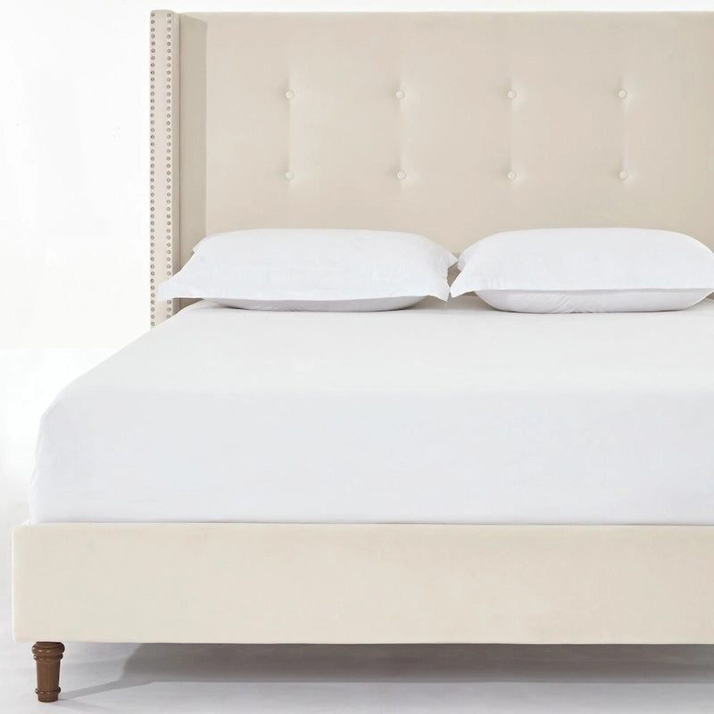 CUSchoice 54 High Headboard Upholstered Queen/King Bed (No Box Spring Needed)