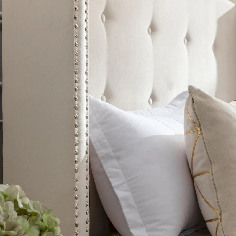CUSchoice 54 High Headboard Upholstered Queen/King Bed (No Box Spring Needed)