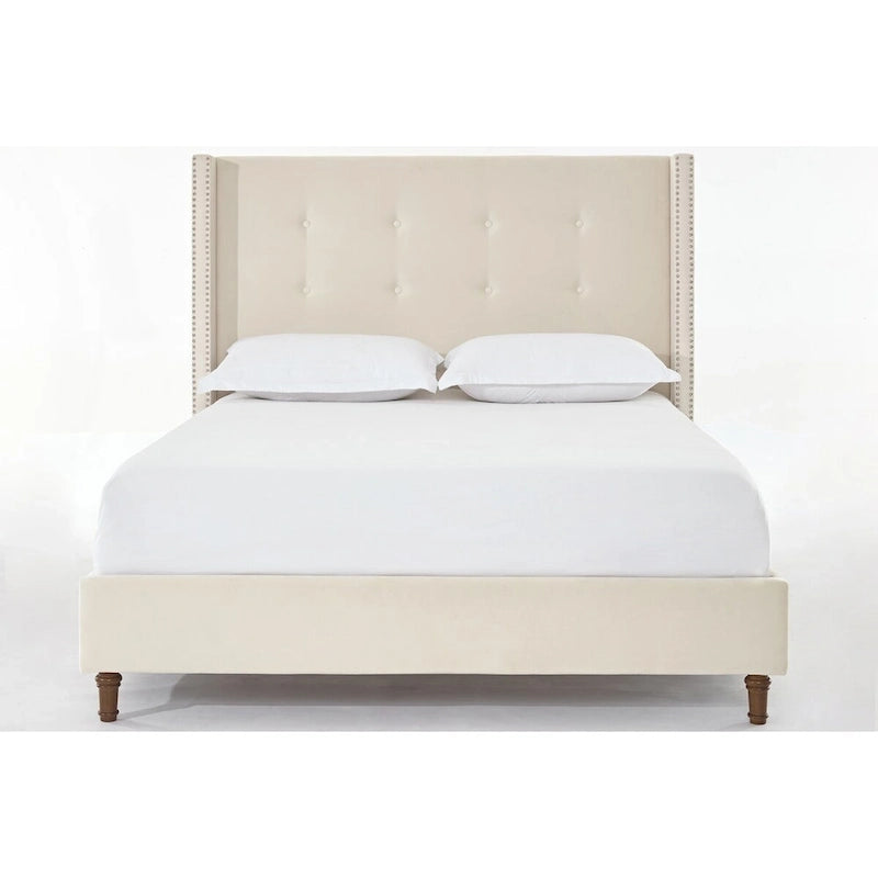 CUSchoice 54 High Headboard Upholstered Queen/King Bed (No Box Spring Needed)