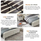 Farmhouse Full Size Bed Frame with Storage Shelves & Charging Station