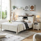Farmhouse Full Size Bed Frame with Storage Shelves & Charging Station