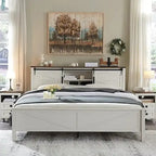 Farmhouse Full Size Bed Frame with Storage Shelves & Charging Station