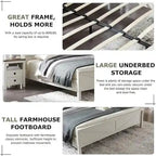 Farmhouse Full Size Bed Frame with Storage Shelves & Charging Station