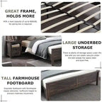 Farmhouse Full Size Bed Frame with Storage Shelves & Charging Station
