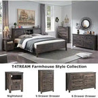 Farmhouse Full Size Bed Frame with Storage Shelves & Charging Station