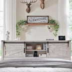 Farmhouse Full Size Bed Frame with Storage Shelves & Charging Station