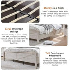 Farmhouse Full Size Bed Frame with Storage Shelves & Charging Station