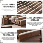 Farmhouse Full Size Bed Frame with Storage Shelves & Charging Station