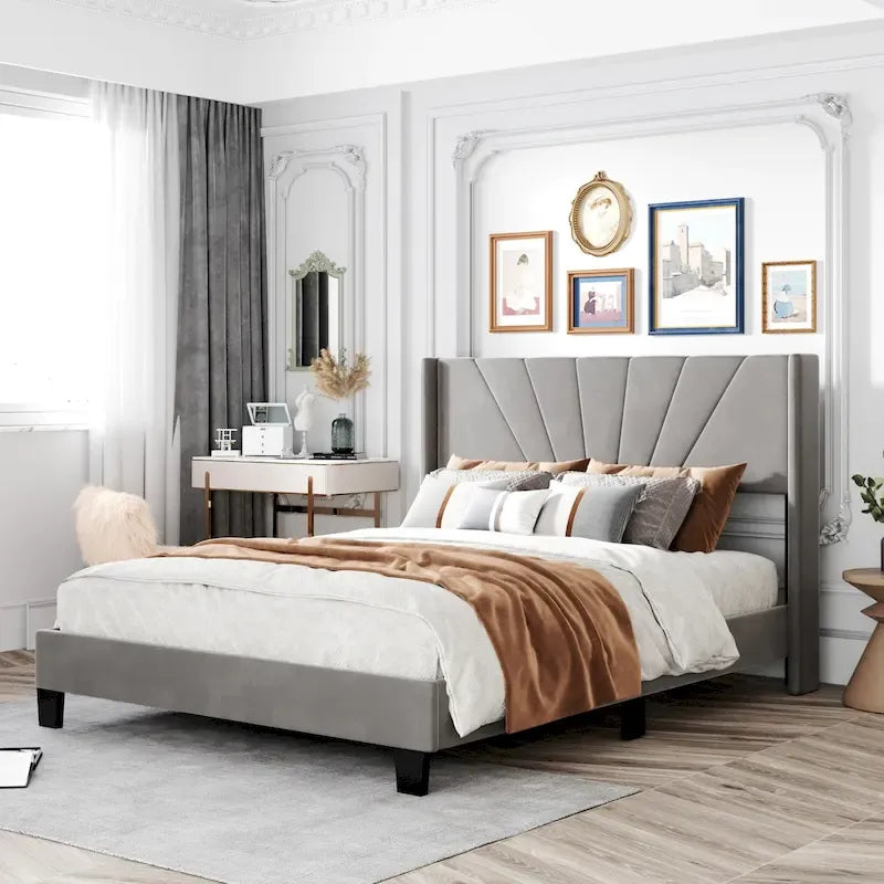 Velvet Upholstered Platform Bed