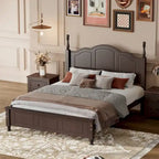 Retro Full/Queen Size Wood Platform Bed Frame with Wooden Slat Support,Dark Walnut