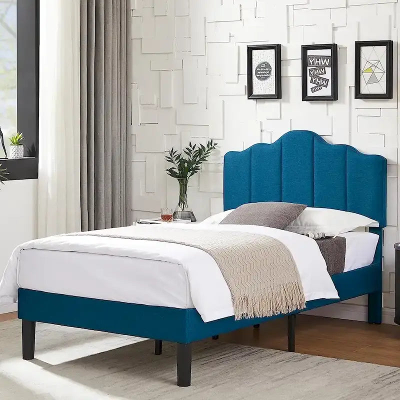 Javlergo Upholstered Platform Bed Frame with Adjustable Headboard, Wood Slat Support and Noise-Free, No Box Spring Needed