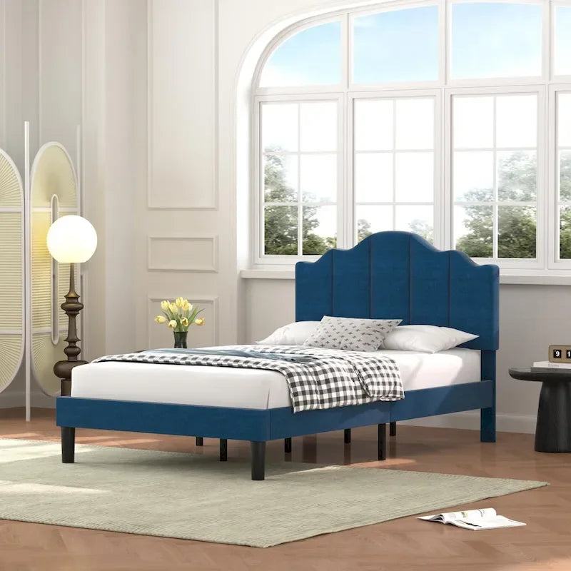 Javlergo Upholstered Platform Bed Frame with Adjustable Headboard, Wood Slat Support and Noise-Free, No Box Spring Needed