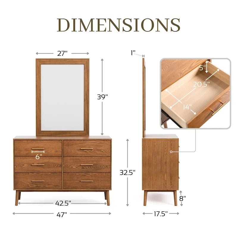 Furniture of America Beau Midcentury 6-Piece Walnut Queen Bedroom Set