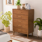 Furniture of America Beau Midcentury 6-Piece Walnut Queen Bedroom Set