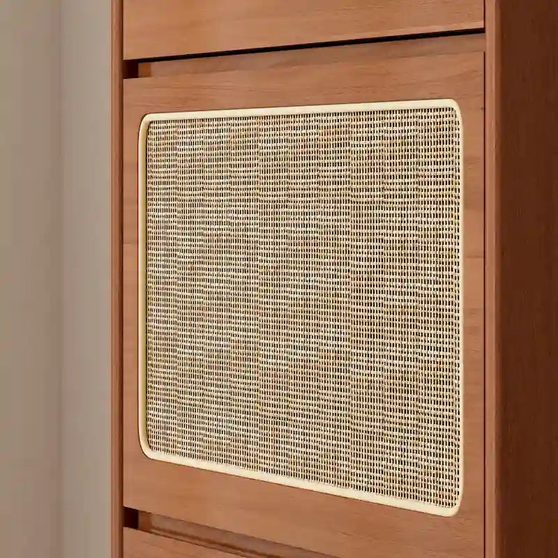 Rattan Shoe Cabinet for Entryway, Shoe Rack with 3 Flip Drawers & Black Pegboard