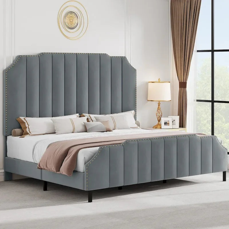 Black Upholstered Bed Frame PU Platform Bedframe Mattress Foundation