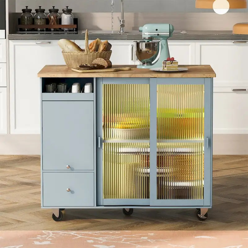 Merax Large Kitchen Island Cart with an Adjustable Shelf and 2 Drawers