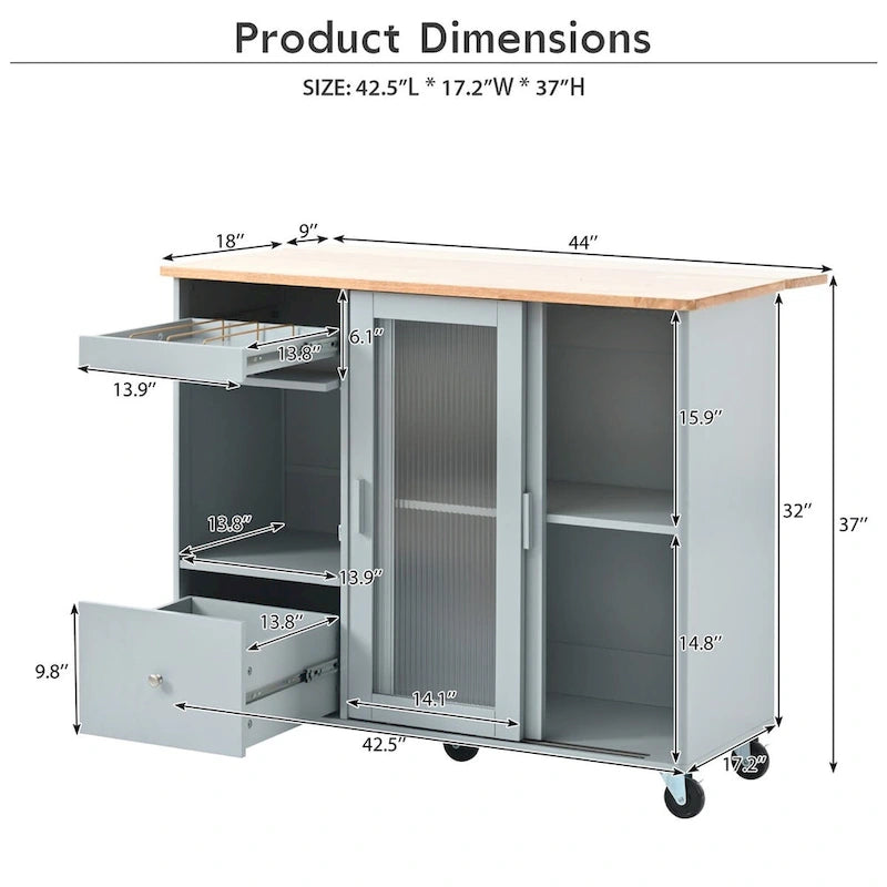 Merax Large Kitchen Island Cart with an Adjustable Shelf and 2 Drawers