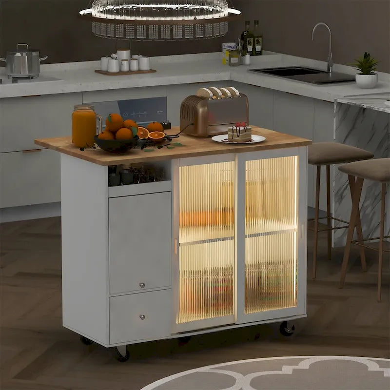 Merax Large Kitchen Island Cart with an Adjustable Shelf and 2 Drawers