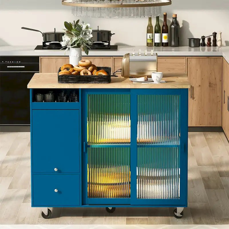 Merax Large Kitchen Island Cart with an Adjustable Shelf and 2 Drawers