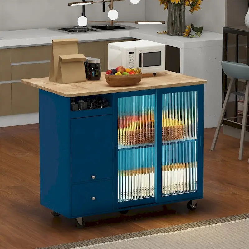 Merax Large Kitchen Island Cart with an Adjustable Shelf and 2 Drawers