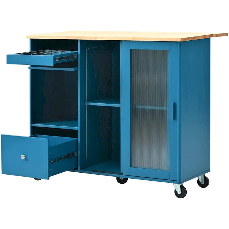 Merax Large Kitchen Island Cart with an Adjustable Shelf and 2 Drawers