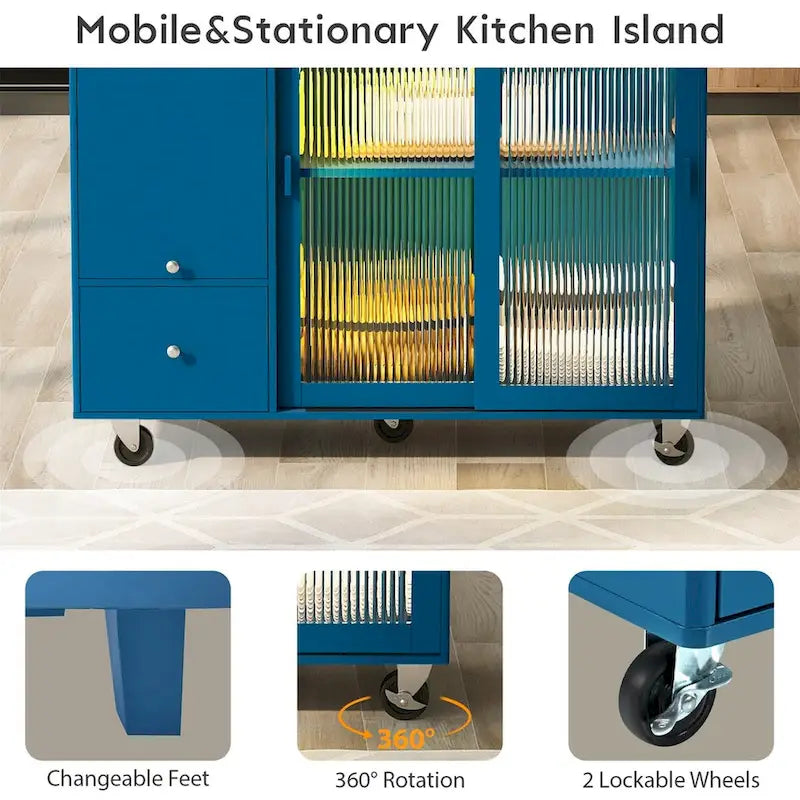 Merax Large Kitchen Island Cart with an Adjustable Shelf and 2 Drawers