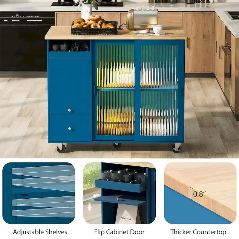 Merax Large Kitchen Island Cart with an Adjustable Shelf and 2 Drawers