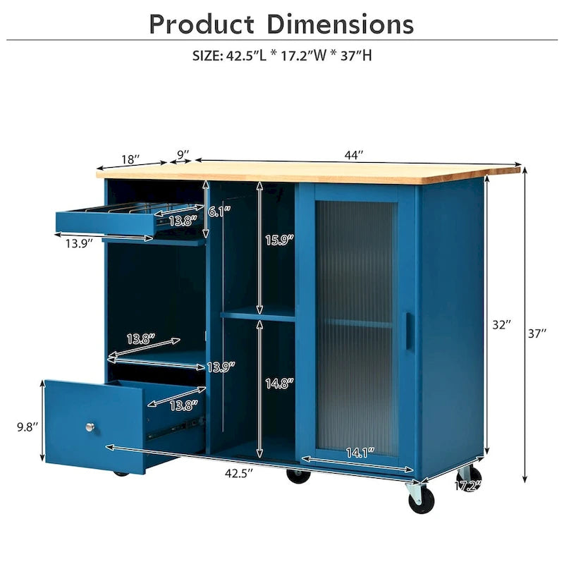 Merax Large Kitchen Island Cart with an Adjustable Shelf and 2 Drawers
