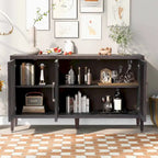Wooden Storage Cabinet with 3 Tempered Glass Doors and Adjustable Shelf and Legs - 58.2L15.7W33.9H
