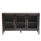 Wooden Storage Cabinet with 3 Tempered Glass Doors and Adjustable Shelf and Legs - 58.2L15.7W33.9H