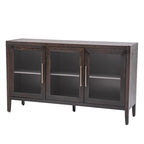 Wooden Storage Cabinet with 3 Tempered Glass Doors and Adjustable Shelf and Legs - 58.2L15.7W33.9H