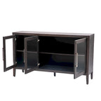 Wooden Storage Cabinet with 3 Tempered Glass Doors and Adjustable Shelf and Legs - 58.2L15.7W33.9H