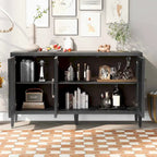 Wooden Storage Cabinet with 3 Tempered Glass Doors and Adjustable Shelf and Legs - 58.2L15.7W33.9H