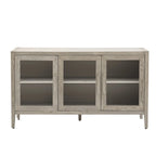 Wooden Storage Cabinet with 3 Tempered Glass Doors and Adjustable Shelf and Legs - 58.2L15.7W33.9H
